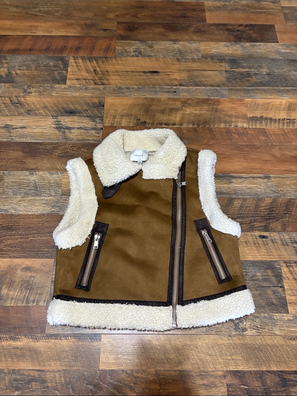 Jason Wu Brown & Cream Shearling Aviator Vest